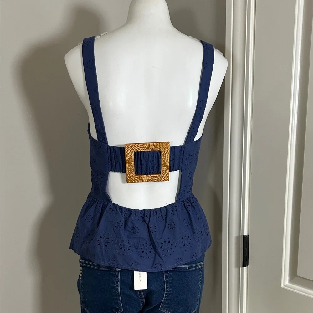 Anthropologie HUTCH Dorri Buckle Back Tank Navy Blue Eyelet Square Neck Sz 6 NEW - Picture 5 of 10